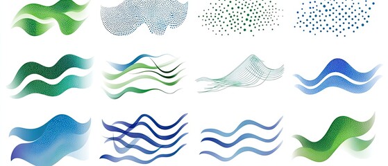 Abstract Wave Patterns in Vibrant Green and Blue Tones Suitable for Backgrounds and Design Elements
