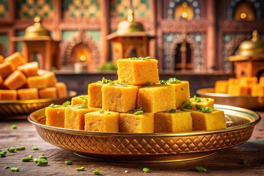 Panoramic View of Golden Mysore Pak Sweets, Traditional Indian Dessert from Mysuru