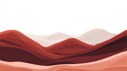 Abstract landscape with layered red and beige hills under a bright white sky, evoking tranquility