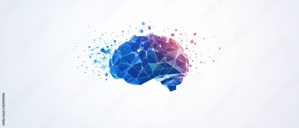 Poster abstract polygonal human brain with colorful low-poly geometric shapes on a white background an ai a