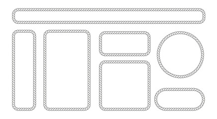 Rope Frames isolated. Round, Oval, and Square Borders Collection PNG