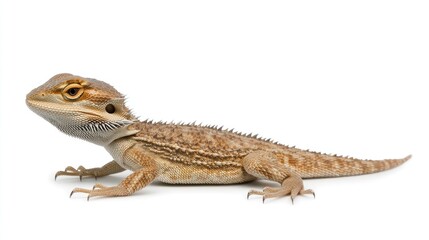 Naklejka premium Colorful Bearded Dragon Lizard on a White Background in a Studio Setting, Displaying Unique Features and Texture