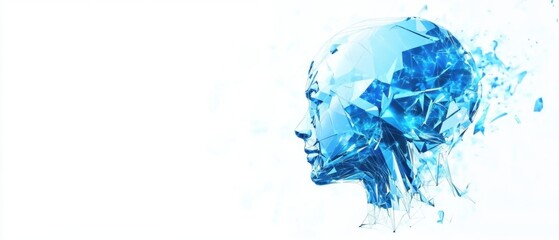 Fototapeta premium Abstract polygonal human brain on a white background with copy space for your text Futuristic artificial intelligence concept banner template Generative AI