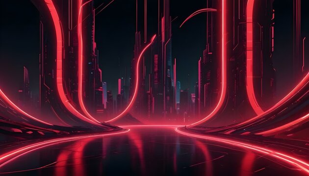 Fondo rojo y negro abstracto con l&iacute;neas curvas