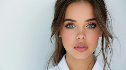 Fototapeta premium Young woman excels in customer service as a dedicated call center agent, helping clients with a smile and prompt solutions.