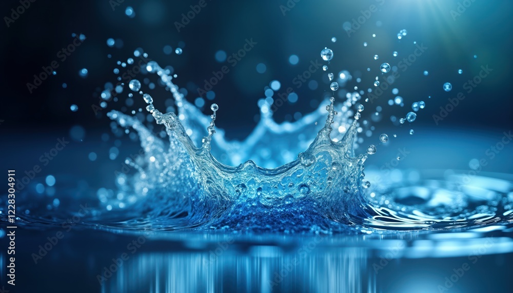 Aufkleber abstract water splash shows dynamic motion, bright light. blue liquid surface with clear texture cre