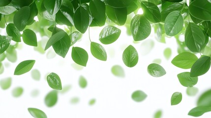 Fresh Green Leaves Cascading Down Against a Soft White Background for Nature and Wellness Themes