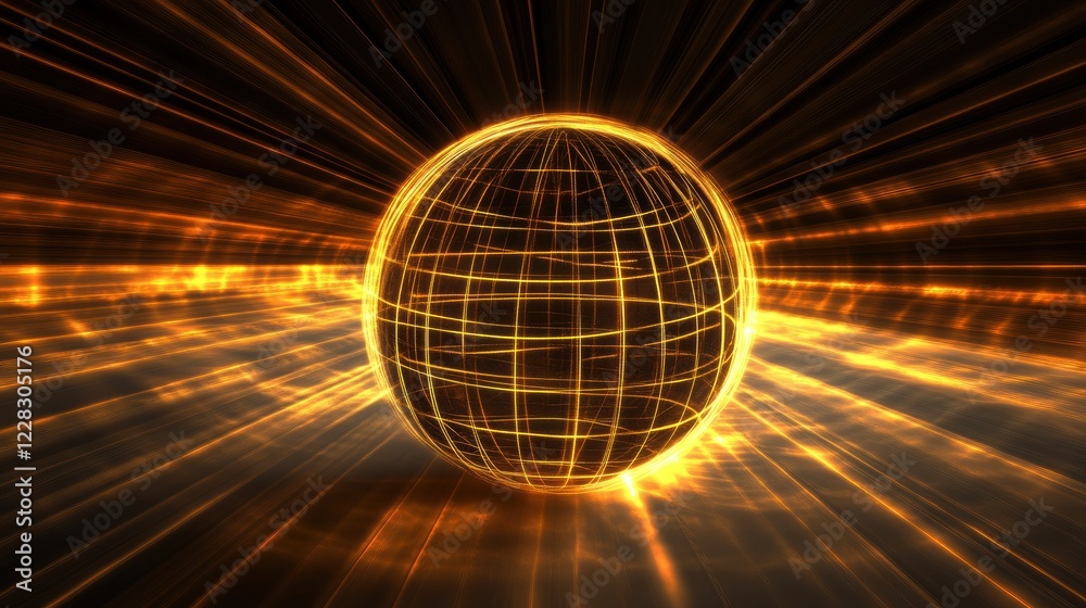 Poster Spinning globe with glowing contour lines creating a captivating visual effect in a dark background. Generative AI