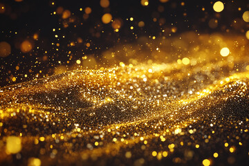 Naklejka premium Futuristic Abstract Gold Light Waves with Glowing Dots, Dynamic Motion, and High-Tech Digital Pattern Background