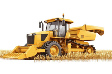 Obraz premium Combine Harvester Cuts Wheat in Field, Agriculture Harvest Time Concept