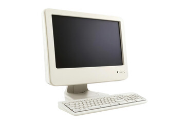 Fototapeta premium Retro Computer Setup Displays Blank Screen with Keyboard Ready for Input, Technology Concept