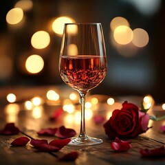 A candlelit dinner table with red wine, symbolizing romance and elegance. Ideal for Valentine's Day and lifestyle themes.