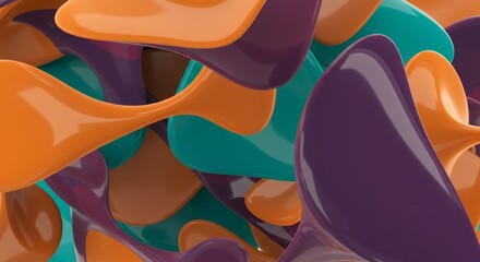 Obraz premium Abstract Fluid Forms: A mesmerizing interplay of vibrant orange, teal, and purple abstract shapes creates a dynamic and visually captivating image. The fluid forms seem to dance and flow.