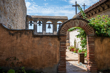 bells and courtyard at Mission in San Juan Capistrano
