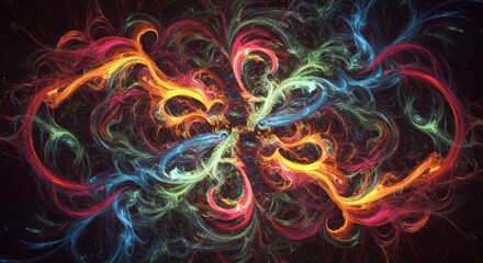 Fototapeta premium Vibrant Fractal Art: An artistic rendering showcasing a mesmerizing fractal pattern, composed of intricate swirls and vibrant colors, creating a sense of dynamic energy and visual intrigue.