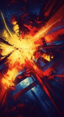 Vibrant energy explosion of colorful abstract brush strokes and light bursts