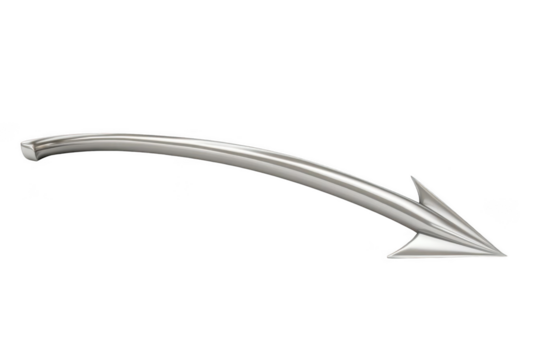 Silver Arrow Points Downward, Representing Decline or Direction, Simple Design