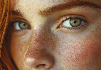 Fototapeta premium A close-up of the face and neck area, highlighting redness on one cheek in an unattractive woman with dry skin.