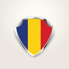 Fototapeta premium Romanian flag on a shield. Romania flag. Vector illustration. 