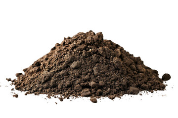 Pile of dark soil sits on black background, showcasing its rich texture and gardening potential.