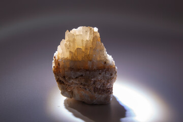 Quartz crystal isolated on white background, semi-precious stones or gemstone design elements, side view. For text. Horizontal