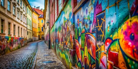 Obraz premium Prague Wall, Minimalist Graffiti Art, Colorful Scratches, Urban Texture, Bohemian Street Art