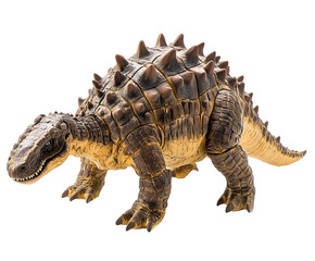 Obraz premium A detailed view of an Ankylosaurus toy, showcasing its unique armor and spiked appearance. Isolated on transparent white background, png 