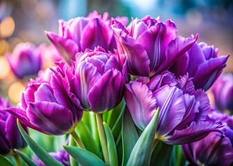 Obraz premium Purple Parrot Tulip Bouquet Macro Timelapse: Spring Bloom Close-Up