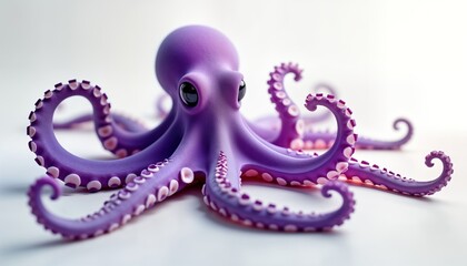 Obraz premium Purple octopus tentacles spread on white background. Sea creature in decorative style. Cute invertebrate isolated on plain white. Octopus arms with suction cups. Detailed design with vibrant colors.