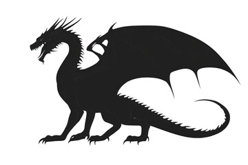 Majestic Dragon Perches Proudly, Fantasy Art. Mythical Creature, Dark Silhouette