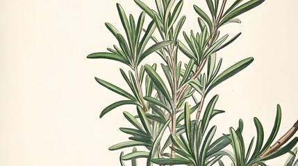 Fototapeta premium Detailed botanical illustration of rosemary sprigs showcasing needle-like leaves