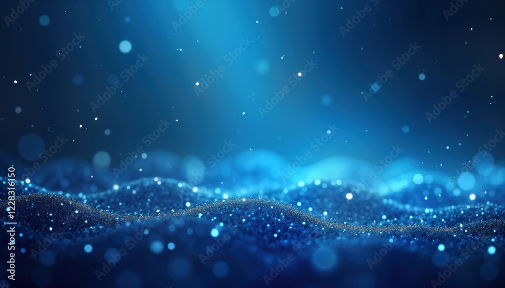 Poster abstract design with blue gradient background, tiny dots. soft light effect creates subtle patterns.