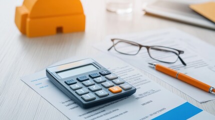 Office Desk with Calculator, Glasses, and Papers for Financial Planning and Business Management Tasks