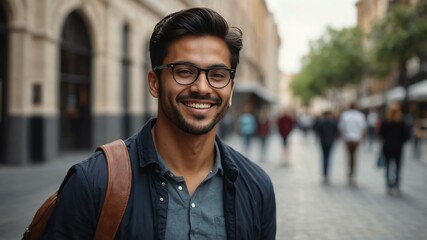 Obraz premium male tutor on busy urban street background