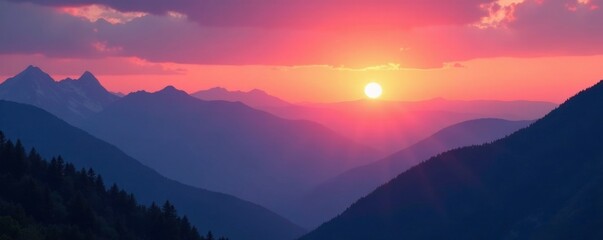 Obraz premium Softly glowing sunset over a serene mountain range, sunset, serene, nature