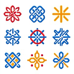 Colorful Geometric Patterns Design Showcase of Nine Unique Symbols for Creative Use in Various Projects