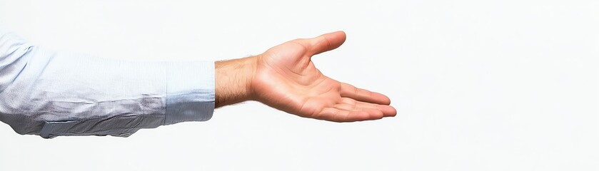A close-up of a hand reaching out, symbolizing openness, welcome, or assistance. Ideal for themes of cooperation, communication, and connection in various contexts.