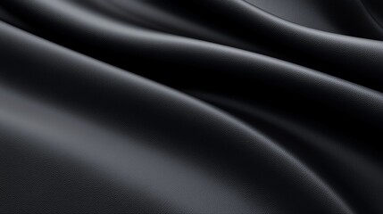 A close-up view of smooth black fabric, featuring elegant waves and textures. Ideal for backgrounds or design elements that evoke sophistication and mystery.