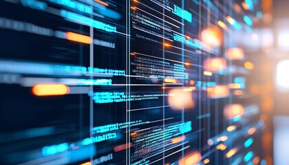 A close-up view of vibrant digital data streams, showcasing the dynamic interaction between technology and information