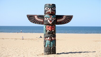 Vibrant Totem Pole With Hawk