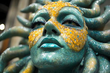 Vibrant Mardi Gras celebration with traditional purple, green, and gold decorations