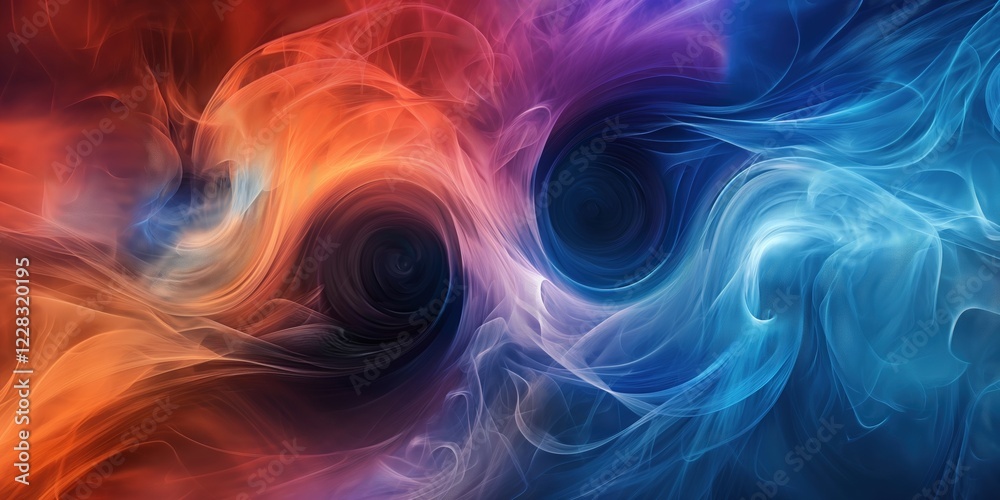 Wall mural colorful abstract fractal resembling two black holes creating a space time warping effect in outer s