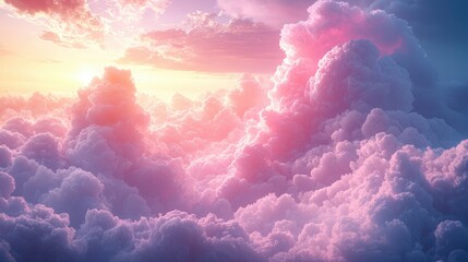 Naklejka premium Ethereal clouds illuminated by soft pastel colors at sunrise.
