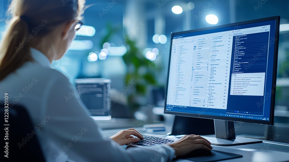 Aufkleber a focused professional working on a computer, analyzing data and developing software solutions in a 