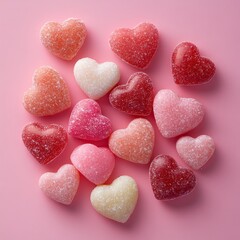 Obraz premium Border of pink and red hearts on soft pink background. Great for cards, advertisements, and social media posts.