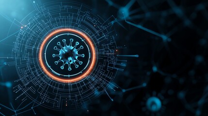 Fototapeta premium A futuristic digital network graphic showcasing an abstract circular design with glowing elements. Perfect for technology, data visualization, and modern innovation themes.