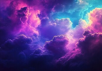 Fototapeta premium Colorful fantasy clouds in the sky, a beautiful background, cinematic, suitable as wallpaper, with vibrant colors of purple and teal