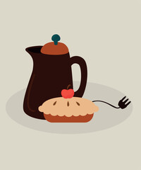 Flat Design Illustration with Electro Kettle and Apple Pie