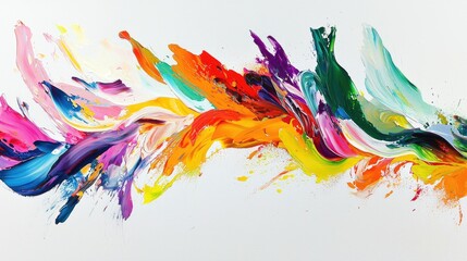 Abstract colorful paint strokes on white canvas, dynamic energy, art studio background, ideal for design projects