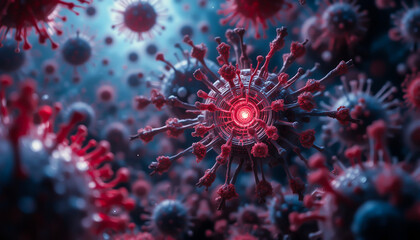 Fototapeta premium a pandemic virus seen through the microscope